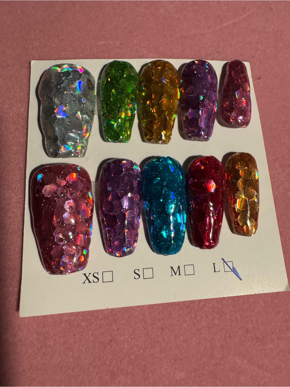 Chunky Glitter press on nails size large!